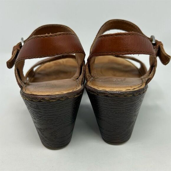 Born Women's Cognac Brown Leather Slingback Casual Wedge Sandals Size 10 - Picture 8 of 15